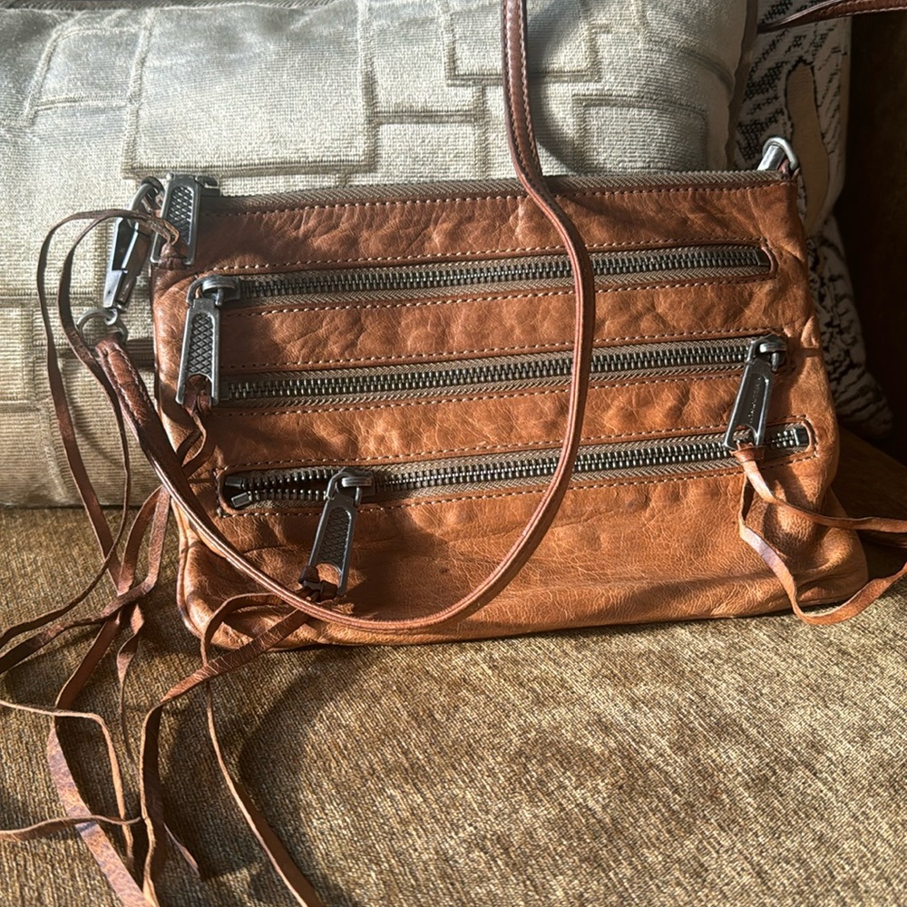 Rebecca Minkoff, leather fringe Crossbody purse tan
